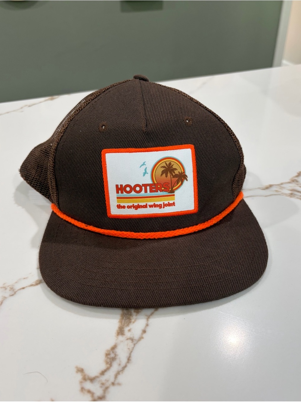 Hooters Brown Hat with Orange Trim Trucker Cap, snapback
